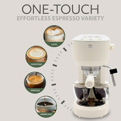 WILLOW Eco Series Espresso Machine with Milk Frother & Built-In Tamper, 15 Bar Coffee Maker with Hot Water Dispenser, 40oz Tank for Cappuccino & Latte - CREAM WHITE