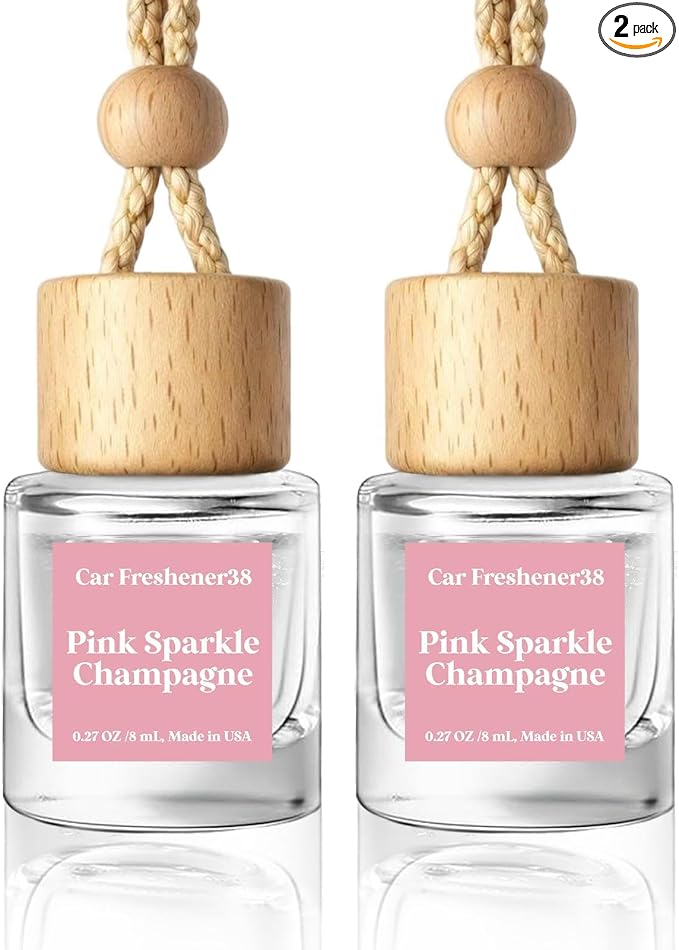 HoogaLife Car Air Freshener Diffuser 2 Pack Hanging Air Freshener Diffuser - Pink Sparkle Champagne Fragrance Oil Air Diffuse r for Car, 45+ Days Long Lasting Fragrance Made in USA (P38)