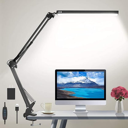LED Desk Lamp for Home,Office,Reading,Adjustable Eye-Caring Desk Light with Clamp,Swing Arm Lamp Includes 3 Color Modes,10 Brightness Levels Table Lamps with Memory Function