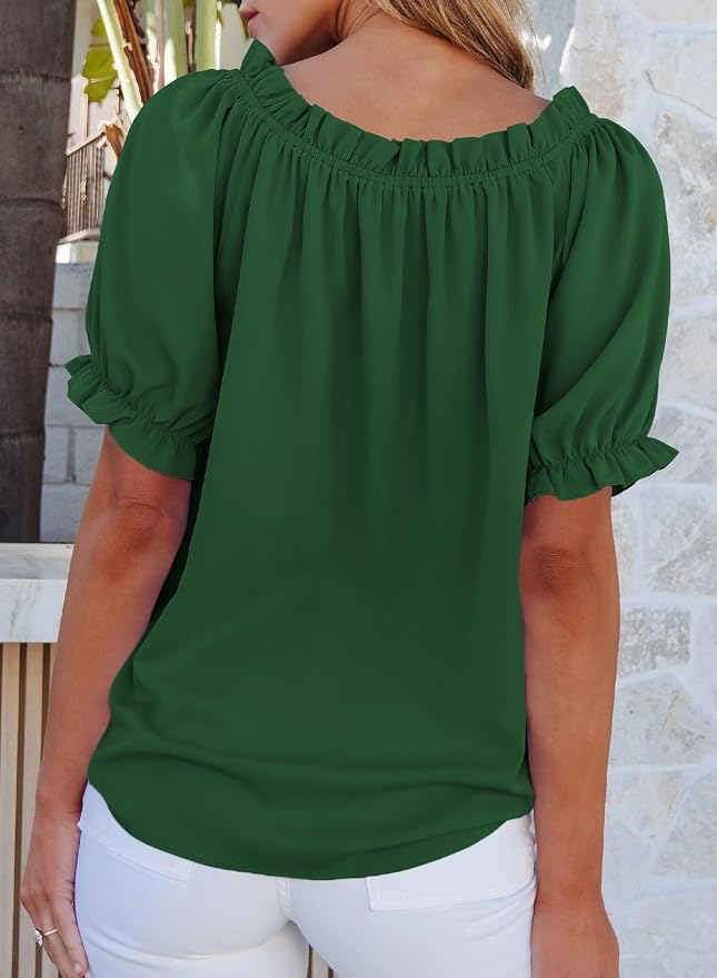EVALESS Womens Tops Off The Shoulder Blouses for Women Dressy Casual Cute Puff Sleeve T Shirts Fashion 2026