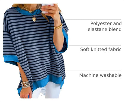 SHEWIN Womens Tops Casual Short Sleeve Sweatshirt Crewneck Striped Shirt Pullover T Shirts Loose Blouses