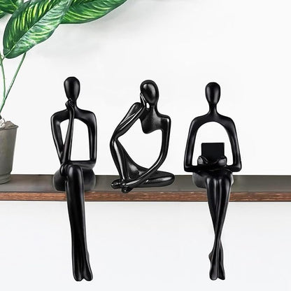 Prettidecor Home Decor Thinker Statue Accents, Set of 3 Thinker Sculptures Office Decor Modern Abstract Resin Decoration on Shelf Table Desk for Living Room Office Bedroom (Black, Large)