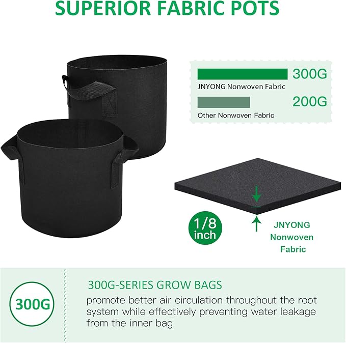NYONG 12-Pack 20 Gallon Thickened Non-Woven Grow Bags, Aeration Fabric Pots with Handles（Black）