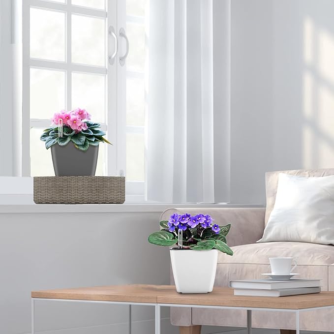 Self Watering Planters for Indoor Plants : 5 inch 6 Pack Grey Planter with Water Level Indicator African Violet Self Watering Flower Pot for Herb Pot House Plant Planting