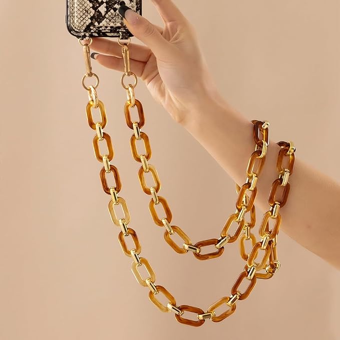 Phone Crossbody Chain Cell Phone Lanyard,Acrylic Shouder Strap Universal Cellphone Chain Strap with Tether Patches Compatible with Most Phones Bag Purse
