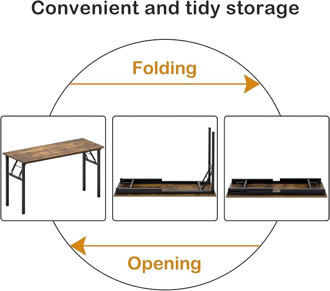 Need Office Computer Desk 60 Inch Sturdy Folding Laptop Table Retro | Black Frame Writing Gaming Work Table/Foldable Home Office Desk/Sewing Table, No Assembly Required