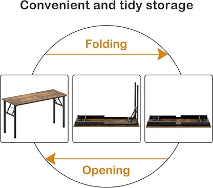 Need Office Computer Desk 60 Inch Sturdy Folding Laptop Table Retro | Black Frame Writing Gaming Work Table/Foldable Home Office Desk/Sewing Table, No Assembly Required