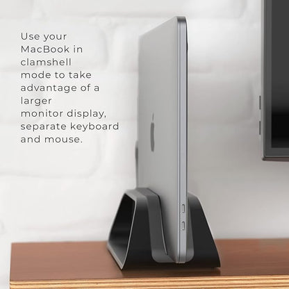 HumanCentric Vertical Laptop Stand Compatible with MacBook Pro and MacBook Air, Holder for Personal Computer Desk Stand, Aluminium, Exchangeable Inserts to Fit Different Device Models, Black