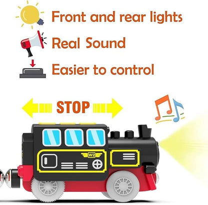 TOPLIVING Battery Operated Locomotive Train for Wooden Track, Remote Control Train with Magnetic Connection, Motorized Trains for Toddlers, Compatible with Thomas, Brio, Chuggington