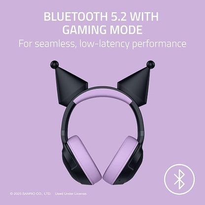 Razer Kraken Kitty V2 BT Wireless RGB Headset, Kuromi Edition | Chroma RGB Kitty Ears & Earcups, Bluetooth 5.2, 40 mm Drivers, Noise-cancelling Mics, Lightweight, USB-C, 40 Hr Battery