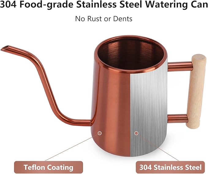 Watering Can Indoor Plants, 35 oz/1000 ml Metal Stainless Steel Watering Can Pot with Long Spout for Indoor House Plants Bonsai Outdoor Garden Flower Decorative (Copper)
