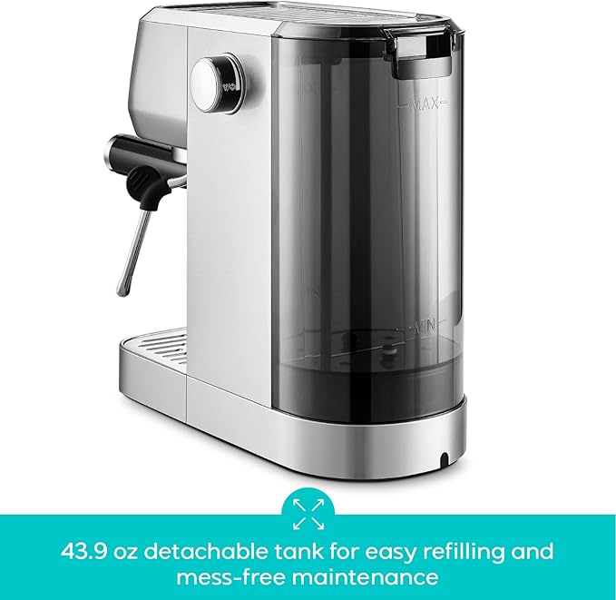 CASABREWS 3700 Essential Stainless Steel Espresso Machine with Steam Wand | 20-Bar Italian Pump, Powerful Steam Wand, 43.9oz Removable Water Tank, Compact Espresso Maker for Home, Cappuccino & Latte