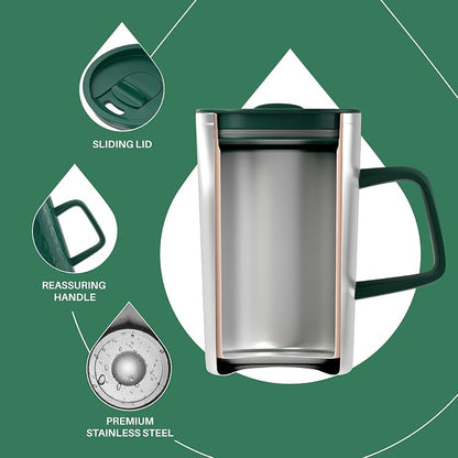 Ideus 16oz Insulated Stainless Steel Coffee Mug with Lid Leopard Dark Green | Perfect for home, office, or daily use| Easy to clean wide mouth| Sweat-proof| On the go