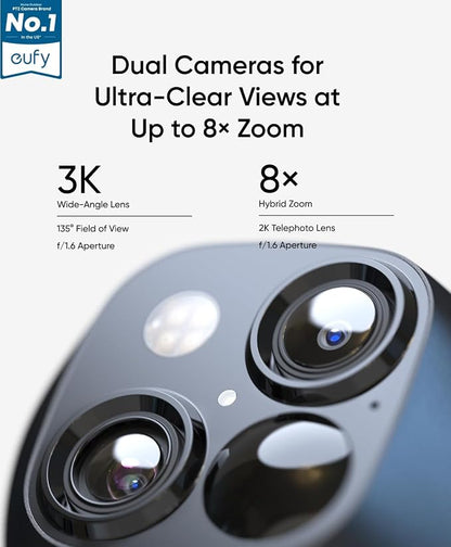 eufy Security 3K Dual Camera, SoloCam S340, Solar Security Cameras Wireless Outdoor, Cameras for Home Security, 360°Coverage, Pan & Tilt, No Blind Spots, No Monthly Fee, Built-in 8GB