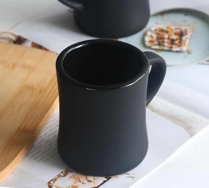 harebe Retro Coffee Mugs Set of 4, 10 OZ Heavy Classic Ceramic Diner Cups Set with Handle for Coffee, Tea, Cocoa, Milk, Latte（Black）