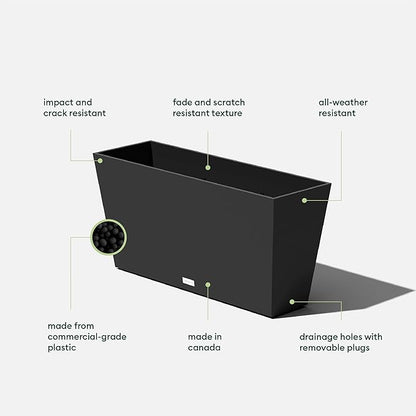 Veradek Pure Series Midori Trough Planter - Large Rectangular Planter for Outdoor Deck/Porch | Durable All-Weather Use with Drainage Holes | Modern Decor for Shrubs, Flowers, Small Plants