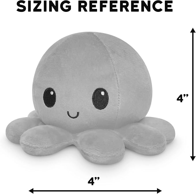 TeeTurtle Reversible Octopus Plushie 4-Inch Happy Purple + Dead Gray Two-Sided Flip Plush Toy with Embroidered Details - Cute Mini Collectible Plush for Kids, Teens, and Adults