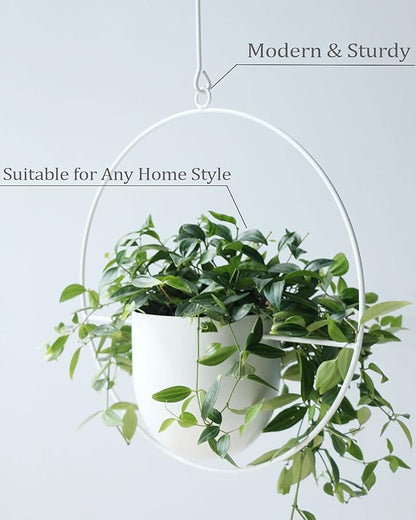 Hanging Planter Indoor Modern Boho Plant Pot Metal Wall and Ceiling Plant Holder, Mid Century Minimalist Flower Pot for Hanging Plants(White)