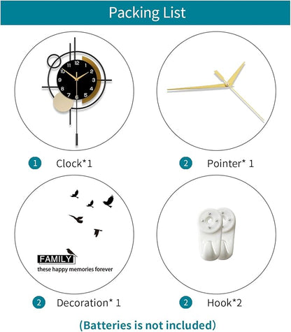 Large Wall Clock for Living Room Decor Modern Wall Clock with Pendulum Silent Quartz Battery Operated Metal Decorative Clock for Dining Room,Kitchen,Home,Bathroom,Bedroom,17.7x27.3 in