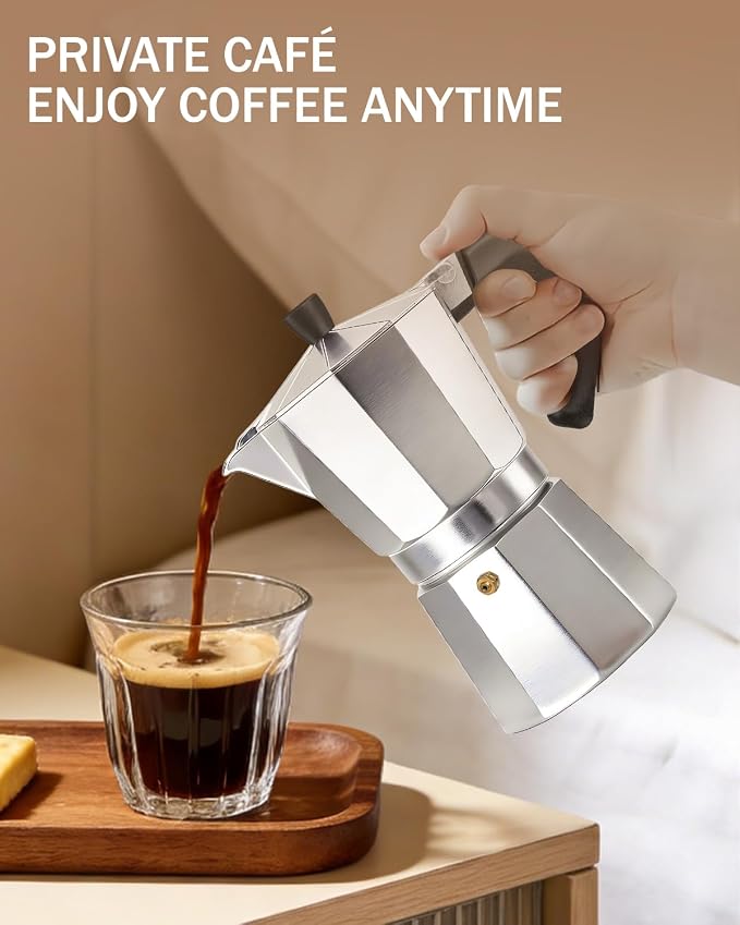 Coffee Maker Stovetop Espresso Maker 3 Cup Aluminum Moka Pot Percolator 5oz 150ml Easy Brewing for Electric Ceramic Stoves Home Camping Italian Cuban Café Classic Silver