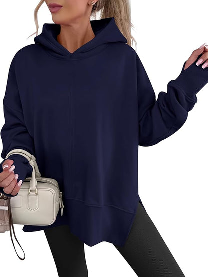 ANRABESS Womens Oversized Hoodies Long Sleeve Fleece Side Slit Hooded Sweatshirts Pullover 2026 Fall Outfits Y2K Clothes