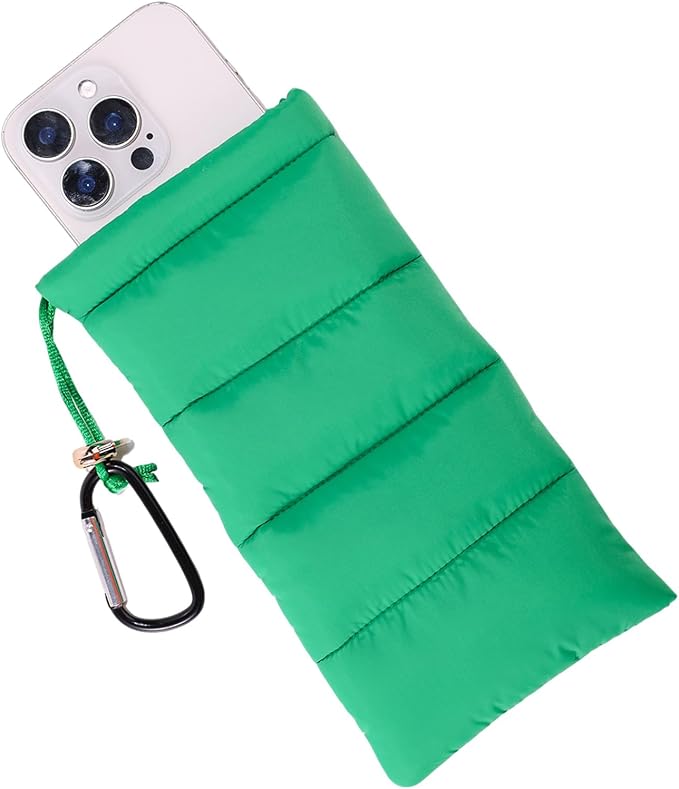 Lyreh Thermal Phone Pouch, Down Cotton Warm Phone Case Cover Bags Prevents Freezing & Overheating Protector Cellphone Pouch with Carabiner Ideal for Outdoor Camping Hiking Skiing (Green)