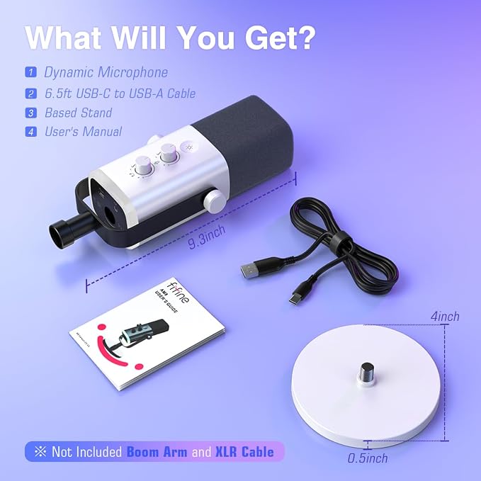 FIFINE AmpliGame AM8W XLR/USB Gaming Microphone for Streaming Podcasting | Dynamic PC Computer RGB Mic, with Gain Knob, Mute Button, Monitoring Jack, for Gamer Recording Video Creation, White