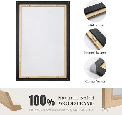Large Framed Black and White Abstract Wall Art for Living Room, 3 Piece Big Canvas Prints Paintings Artwork for Walls, Modern Minimalist Black Gold Pictures for Hallway Office Wall Decor 24x36 Inch
