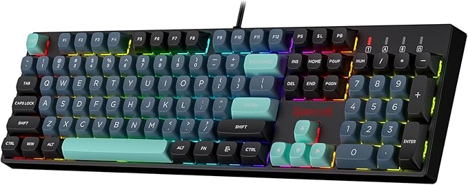 Redragon K582 SE Wired RGB Mechanical Gaming Keyboard, 104-Key, PBT Keycaps | 16.8M Color Immersive eSports Lighting Vibe, Quiet Keystrokes w/ Sound-Absorbing Foam, N-Key Rollover, Customize Software