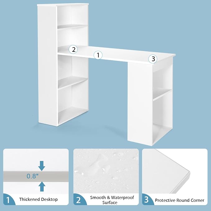 Tangkula White Computer Desk with Bookshelf, Writing Study Desk with Storage Shelves & CPU Stand, Modern Compact Computer Workstation for Home & Office, Space-Saving Design | Modern Compact Workstation w/Bookshelf Storage & CPU Stand, Space-Saving Desi...