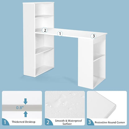 Tangkula White Computer Desk with Bookshelf, Writing Study Desk with Storage Shelves & CPU Stand, Modern Compact Computer Workstation for Home & Office, Space-Saving Design | Modern Compact Workstation w/Bookshelf Storage & CPU Stand, Space-Saving Desi...