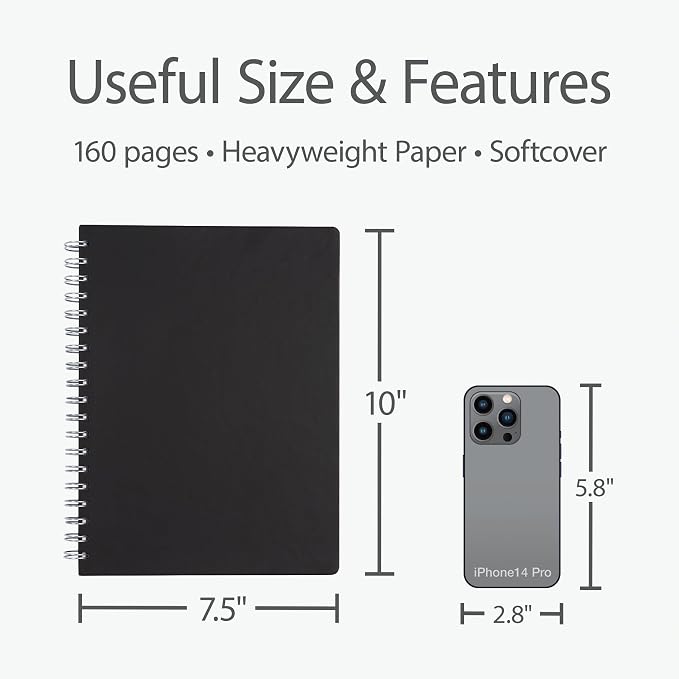 Oxford Meeting Notebook, Undated, Customizable Work Notes, Spiral Bound, Black Cover, Heavyweight 32 lb. White Paper, 7.5" x 10", 160 Pages (63830)