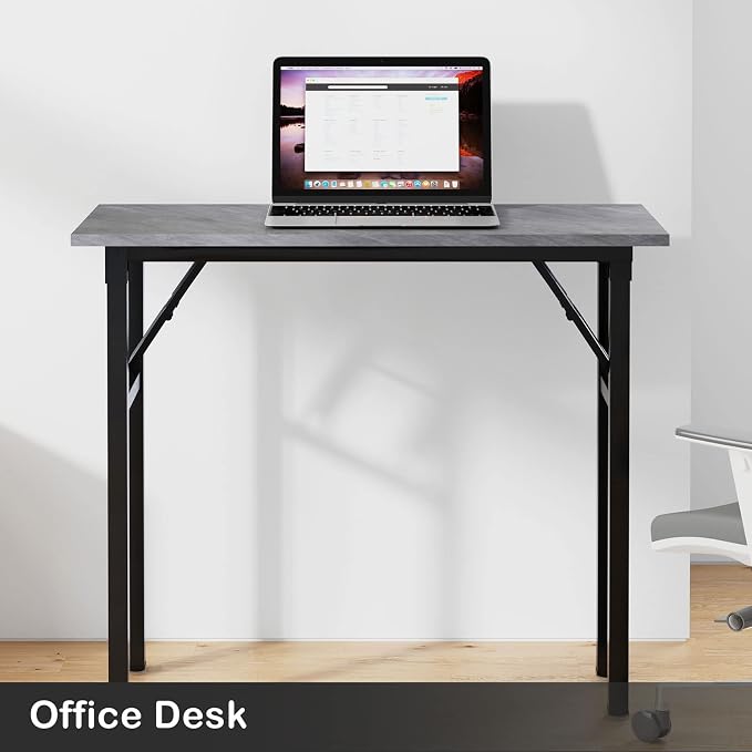 Need Small Computer Desk 31.5 Inch Folding Home Office Table Slate Ash | Black Frame Writing Gaming Work Table/Sturdy Foldable Study Table for Small Space/Dormitory, No Assembly Required