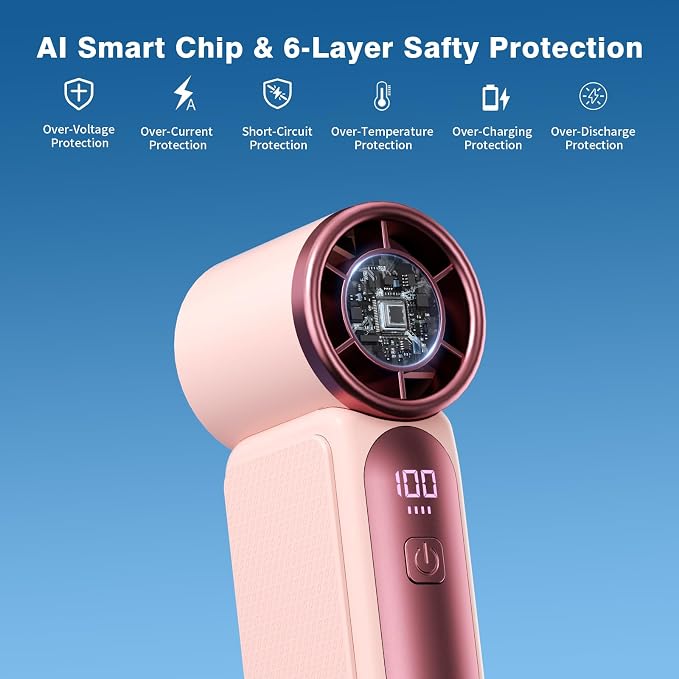 Portable Handheld Mini Fan, Mini Portable Fan with 6 Speeds, 16920 RPM Turbo High Speed Airflow, USB Rechargeable Small Personal Fan with LED Display, Pocket Hand Fan for Travel Makeup Outdoor Office