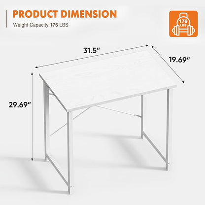 Sweetcrispy 32-Inch Small Computer Desk for Bedroom, White, 2 Pack | Gaming Writing Work and Study Desk for Home Office, Sturdy Metal Frame and Compact Modern Design with X-Shaped.