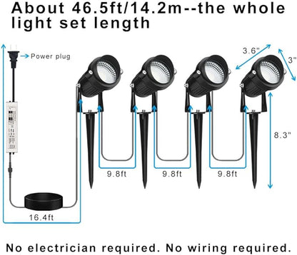 Landscape Lighting, 24W RGB Spot Lights Outdoor for Yard with Transformer & Remote 12 Colors and 19 Modes Outdoor Lights for House Lawn Tree Flag Garden Driveway Backyard Fence Plant, 4 Pack