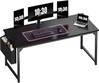 OLIXIS Computer Desk, 63 Inch Gaming Desks for Home Office Small Spaces | Writing Study Craft Work Table, Computer Workstation for Bedroom with Storage Bag, Black
