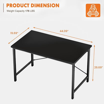 Sweetcrispy 44-Inch Small Computer Desk for Bedroom, Black | Gaming Writing Work and Study Desk for Home Office, Sturdy Metal Frame and Compact Modern Design with X-Shaped