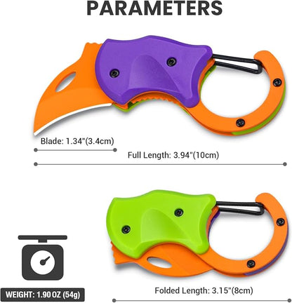 FUNBRO Small Pocket Knife for Men, Edc Knives Tool | Cool Folding Knife Box Cutter with 1.34 Inch Sharp Blade, Great Gift for Men (purple & Green)