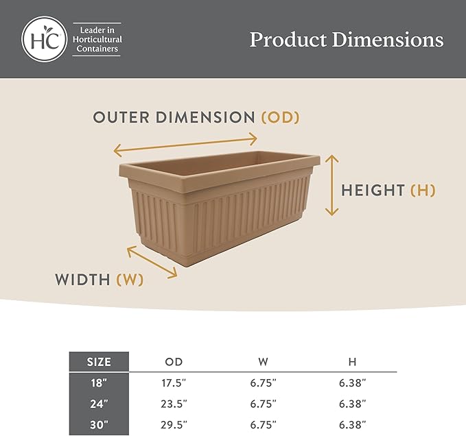 The HC Companies 30 Inch Venetian Window Planter Box with Drainage Plug, Lightweight UV-Resistant Plastic Indoor & Outdoor Planters, 2-Pack Flower Box for Garden & Home Decor, Clay