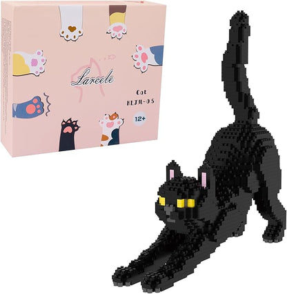 Larcele Cat Micro Building Blocks Animal Set, DIY Mini 3D Building Toy Bricks Kit,999 Pieces KLJM-05 (Black Cat)