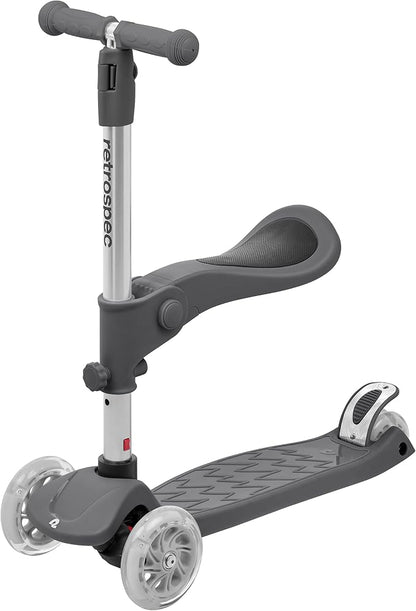 Retrospec Chipmunk Plus Kids’ Kick Scooter 3+ Years - Height Adjustable 3 Wheel Scooters - Learn to Steer, Foldable Seat, LED Lights, & No-Slip Deck