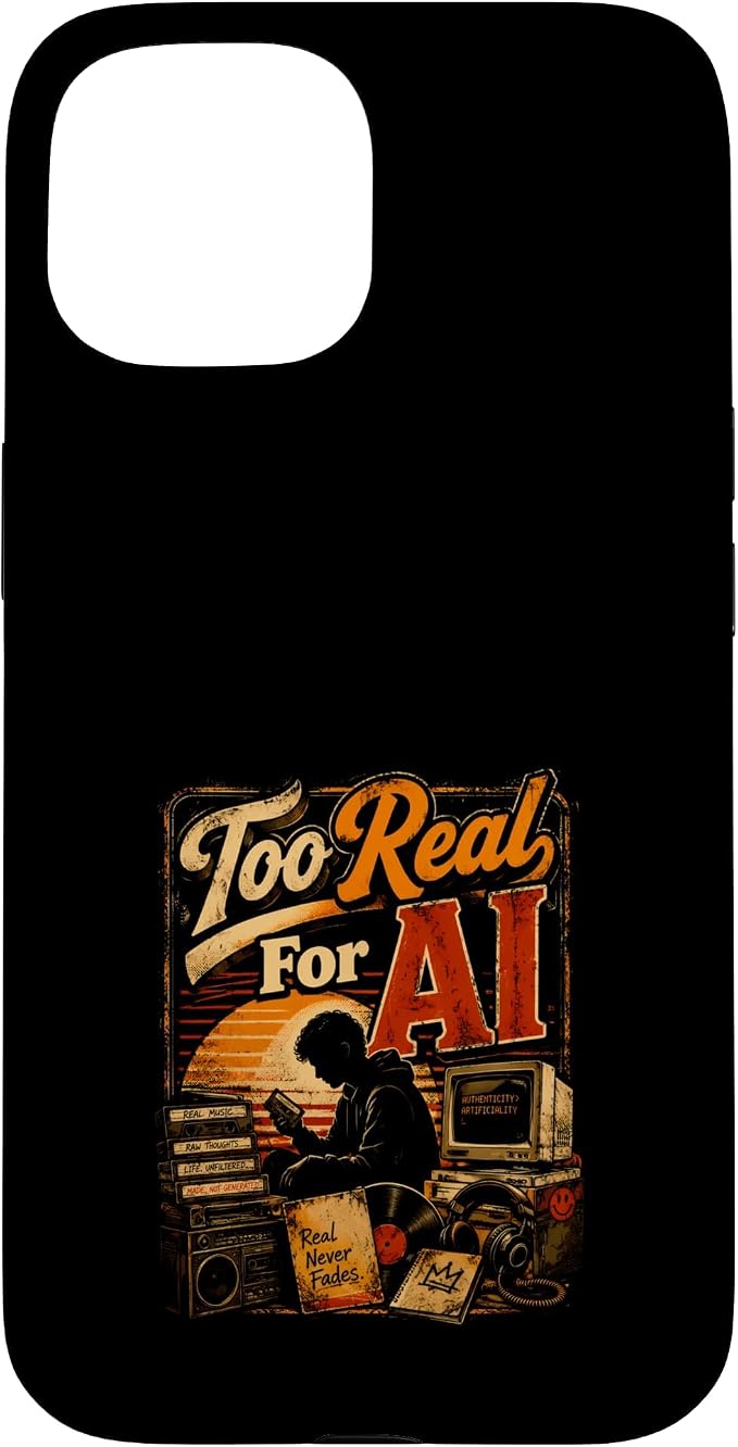 Too Real for AI - Authentic Music Lovers Case for iPhone 15