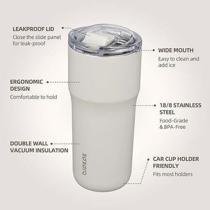 BJPKPK 24 oz Coffee Tumbler, Insulated Stainless Steel Travel Cup | Double Wall Vacuum, Leak Proof Lid, Keeps Hot/Cold/Iced, BPA Free, Dishwasher Safe, Cupholder, White