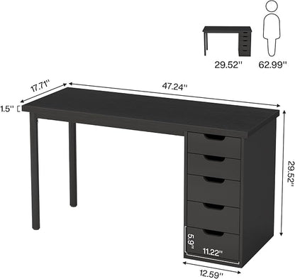 Tribesigns Computer Desk with 5 Drawers, 47 inches Rustic Brown Home Office Desk with Storage, Modern Simple Laptop Desk Study Writing Table for Small Spaces (1, Black)