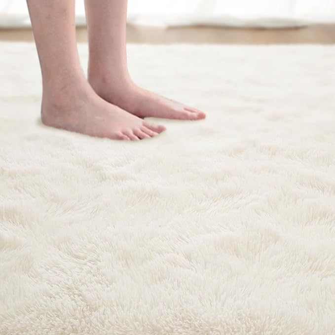 Softlife Rug for Living Room 6x9 Feet Area Rug for Bedroom Super Soft Shaggy Rugs for Kids Room Fluffy Fuzzy Carpets Long Plush Bedside Rug Nursery Christmas Home Decor for Boys Girls, Creamy White