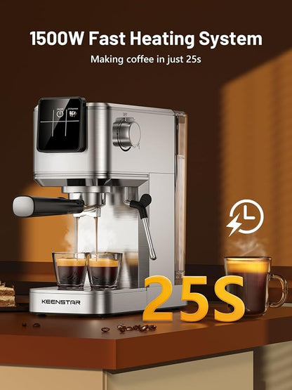 KEENSTAR 20Bar Espresso Machine, Hot & Iced Expresso Coffee Machines | Stainless Steel, Rapid Cold Brew, Touch Screen, Milk Frother Steam Wand, for Latte and Cappuccino