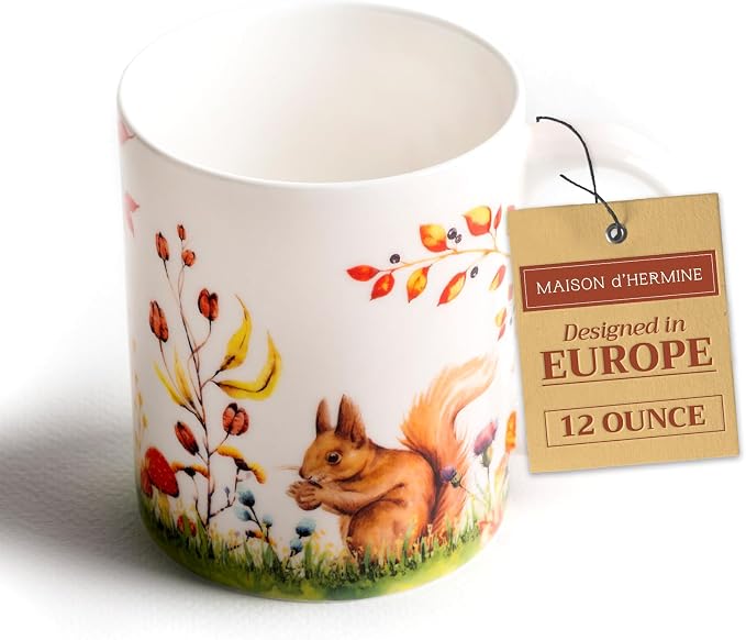 Maison d' Hermine Coffee Mug with Handles Tea Cups (12 Ounce, Pack of 1) | Fine Bone China Coffee Mugs for Hot Beverages Cappuccino Latte Home Restaurant Hotel Spring Summer -Sous-Bois - Sous-Bois