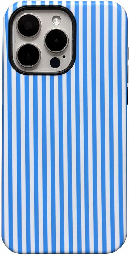 for iPhone 16 Pro Max Case Striped Cute Aesthetics Phone Case Trendy Protective Shockproof Cover for iPhone 16 Pro Max Blue White