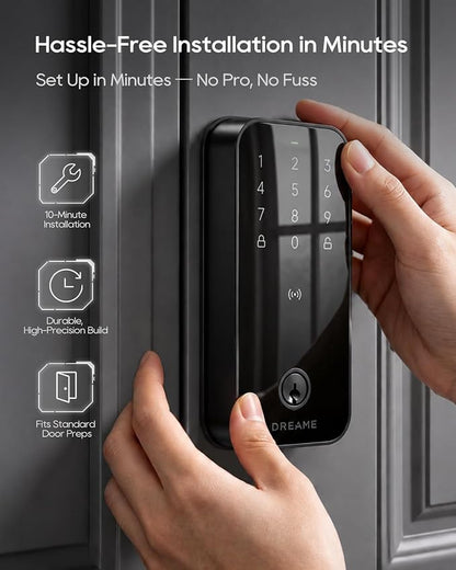 Dreame Turbo Lite Smart Wi-Fi Door Lock, Fingerprint Keyless Entry Deadbolt for Front Door, Built-in Wi-Fi, Keypad Smart Lock, Works with Apple Home, Auto Lock, IP54 Waterproof, 12-Month Battery Life